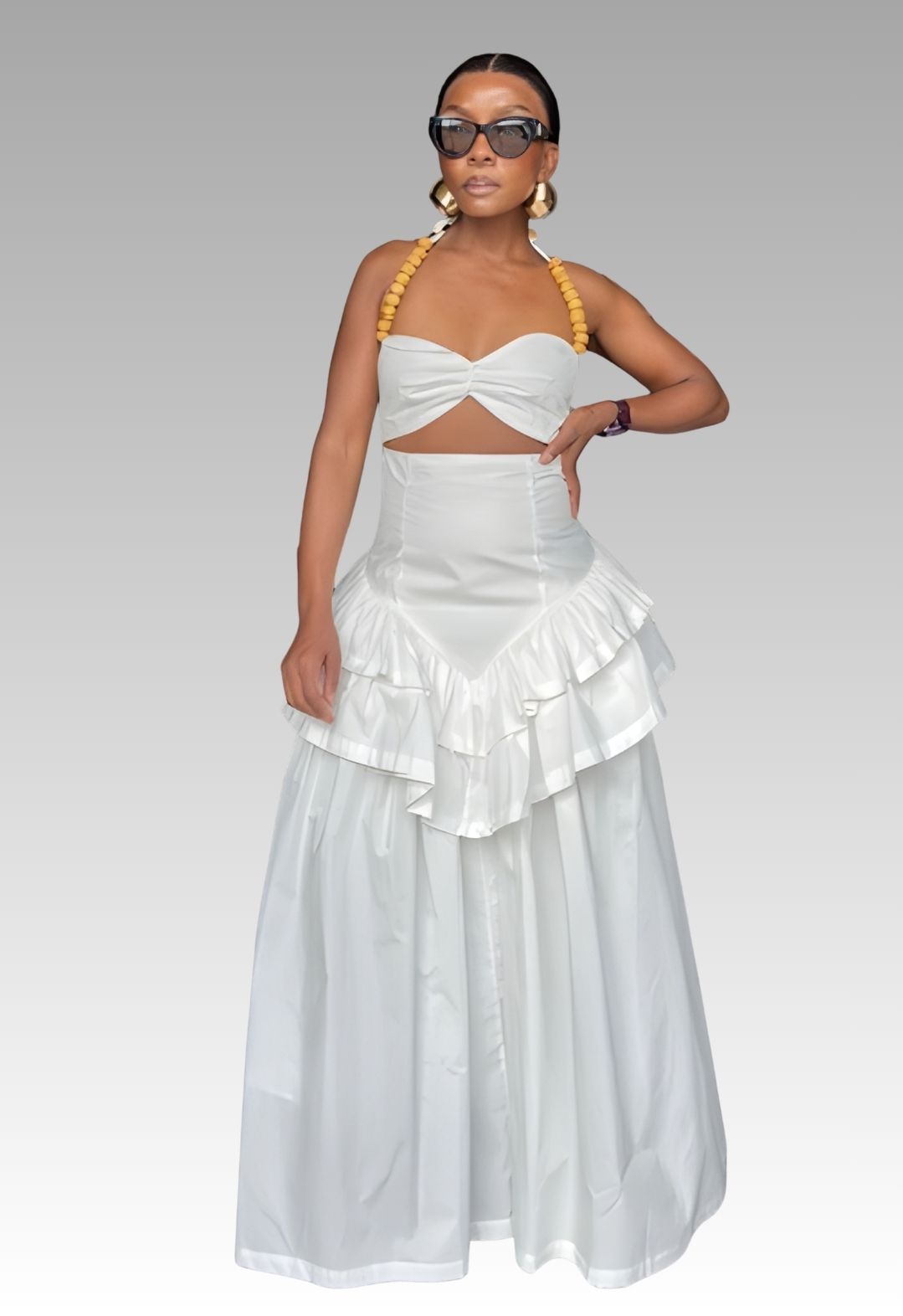 Ivory Ruffle Cut-Out Maxi Dress