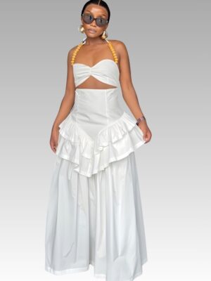 Ivory Ruffle Cut-Out Maxi Dress