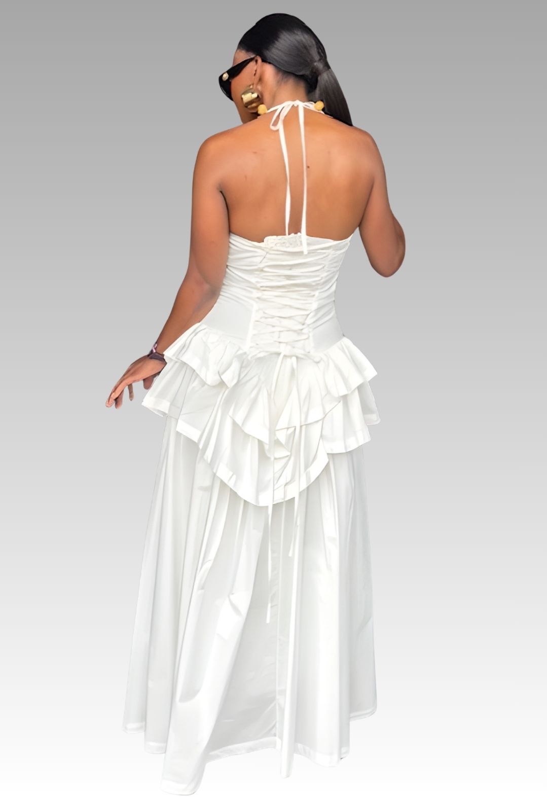 Ivory Ruffle Cut-Out Maxi Dress