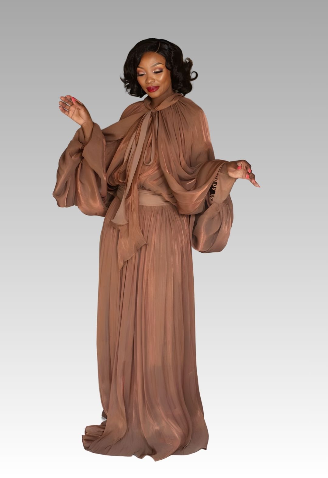 Cocoa Chiffon Pleated Gown