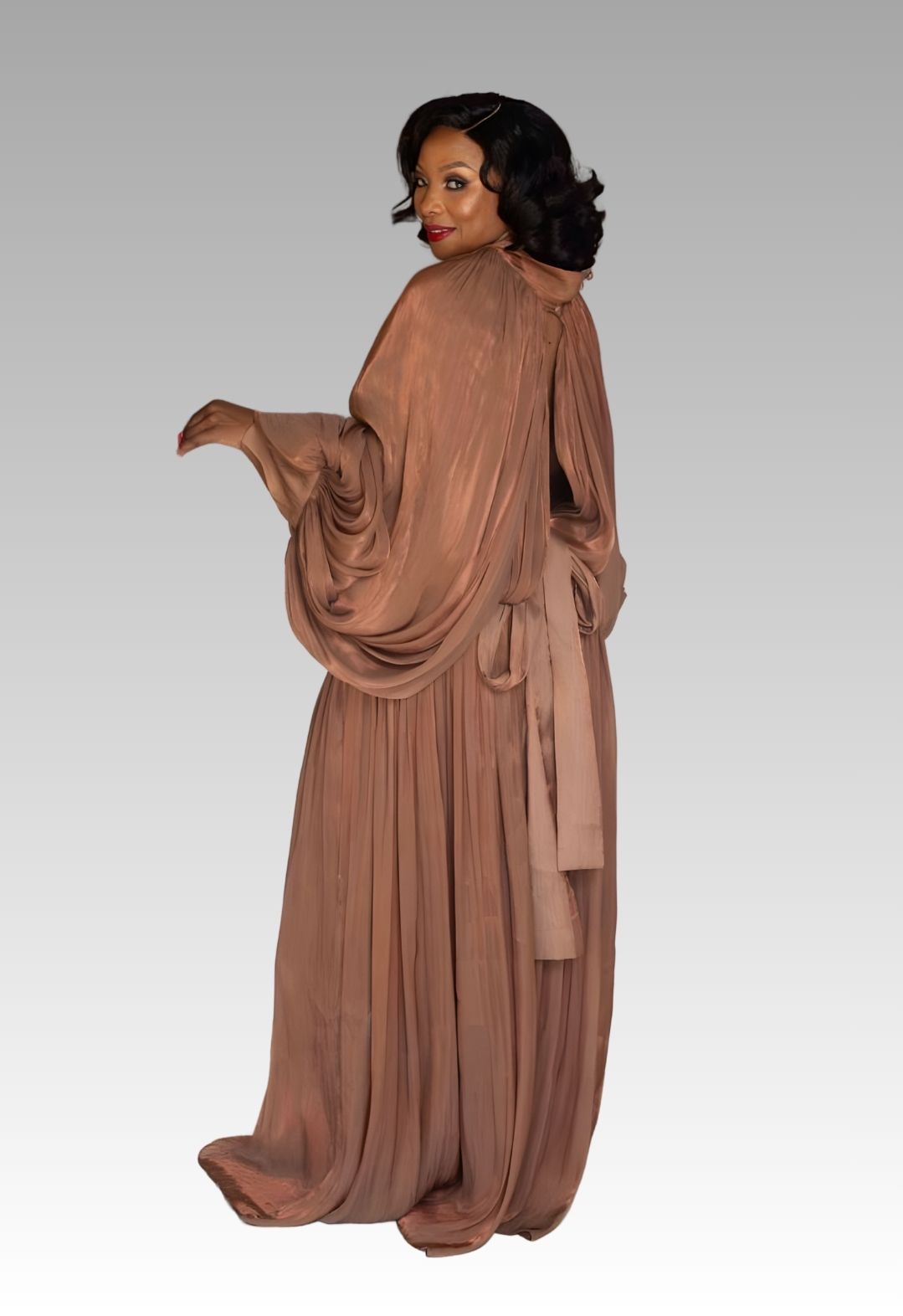 Cocoa Chiffon Pleated Gown