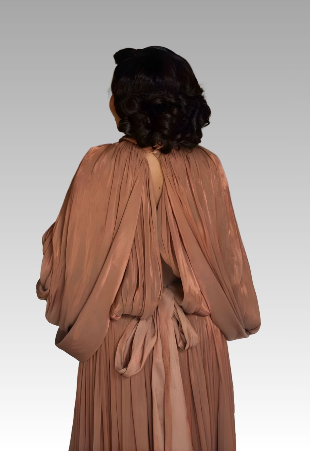 Cocoa Chiffon Pleated Gown