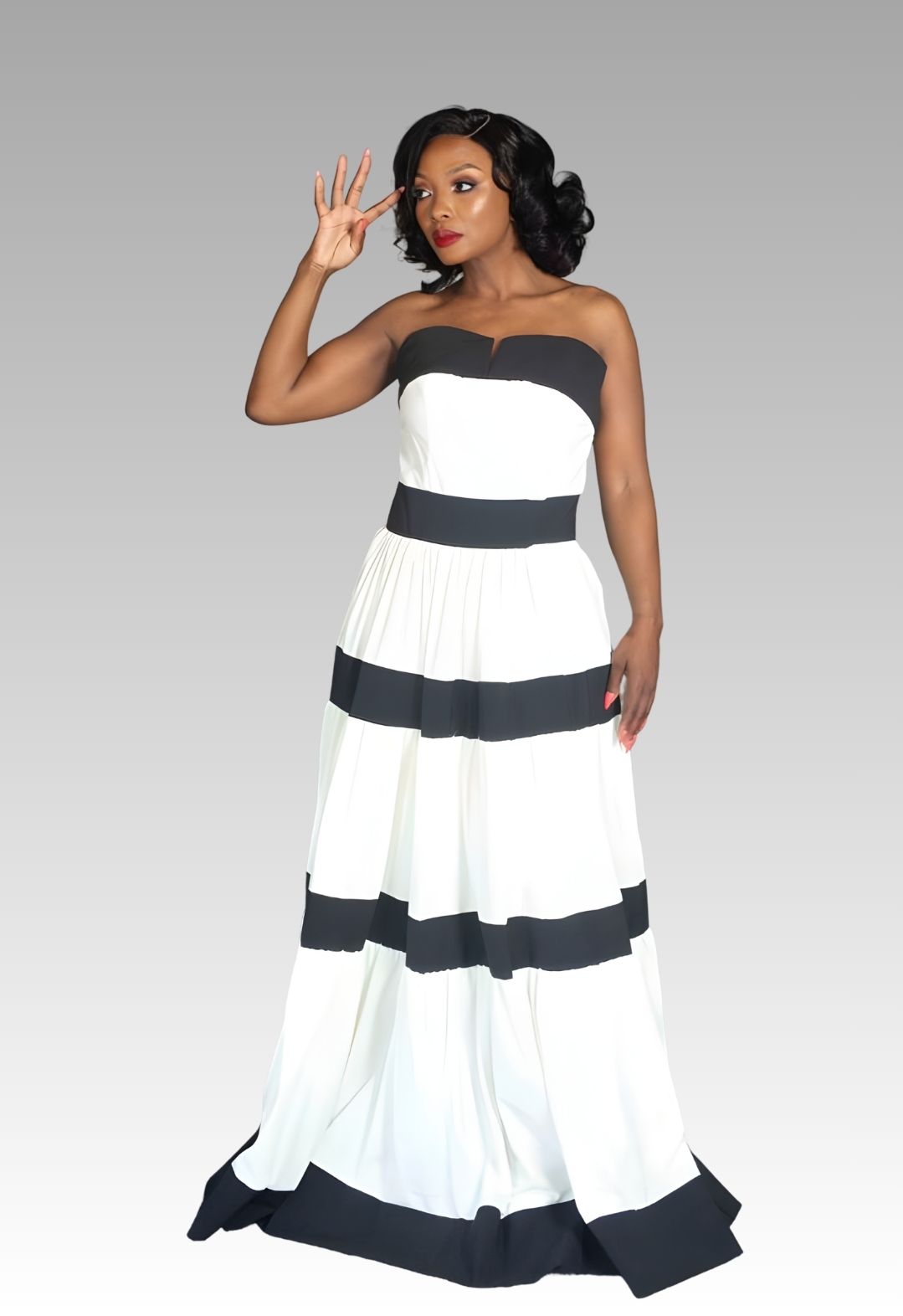 Monochrome Elegance Strapless Gown