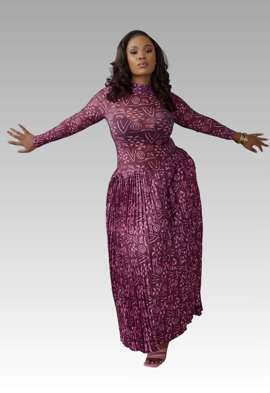 Geo Pleated Maxi Dress